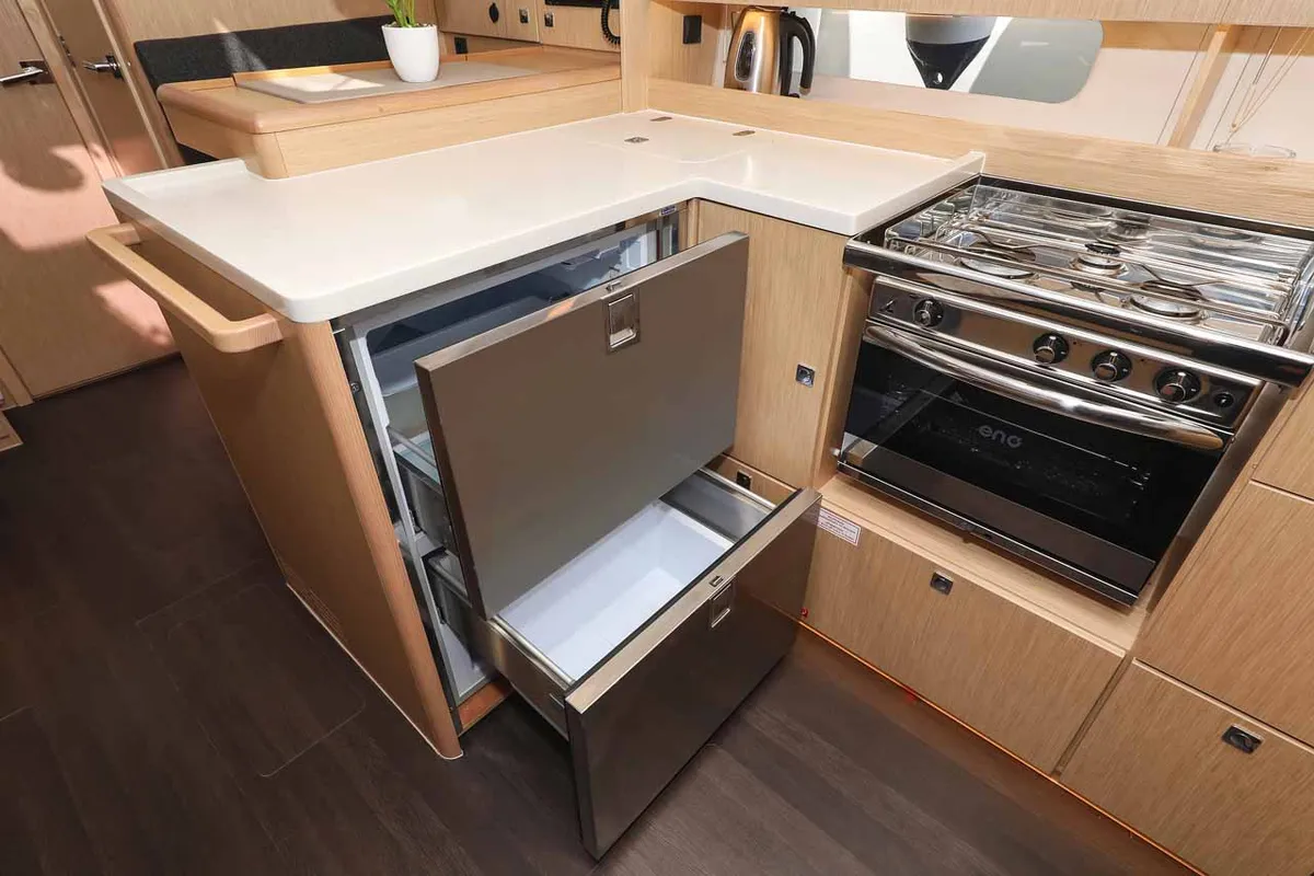 Galley of Delizia, a Bavaria C46 sailboat at Grad Biograd na Moru, Croatia
