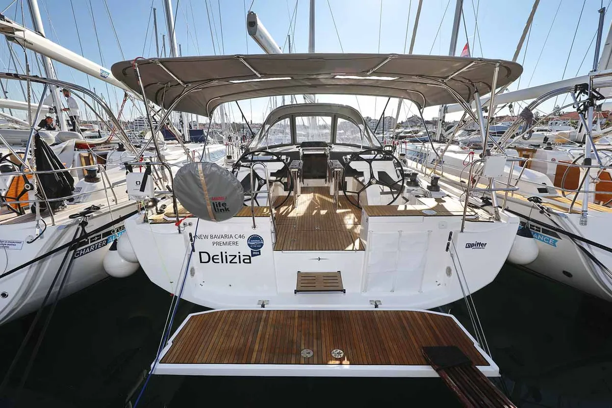 Exterior view of Delizia, a Bavaria C46 sailboat at Grad Biograd na Moru, Croatia