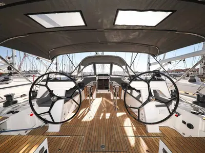 Cockpit of Delizia, a Bavaria C46 sailboat at Grad Biograd na Moru, Croatia