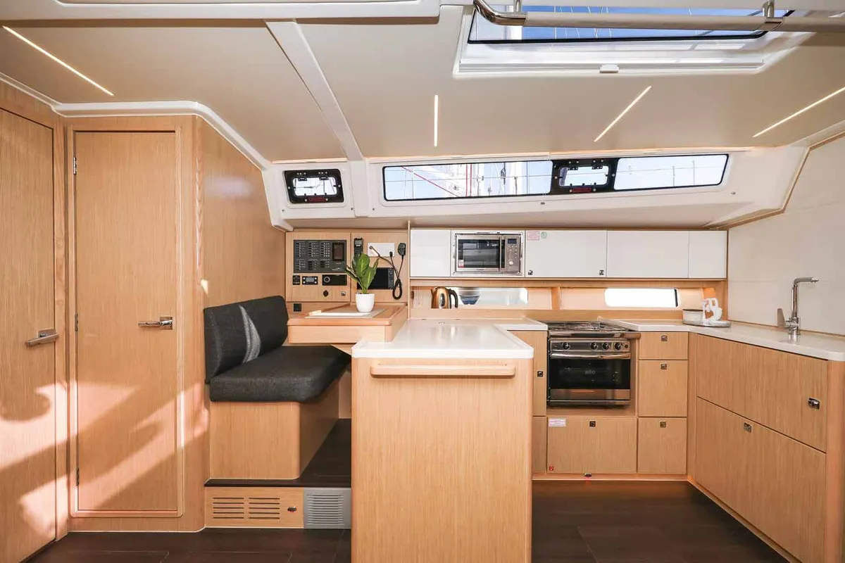 Galley of Delizia, a Bavaria C46 sailboat at Grad Biograd na Moru, Croatia