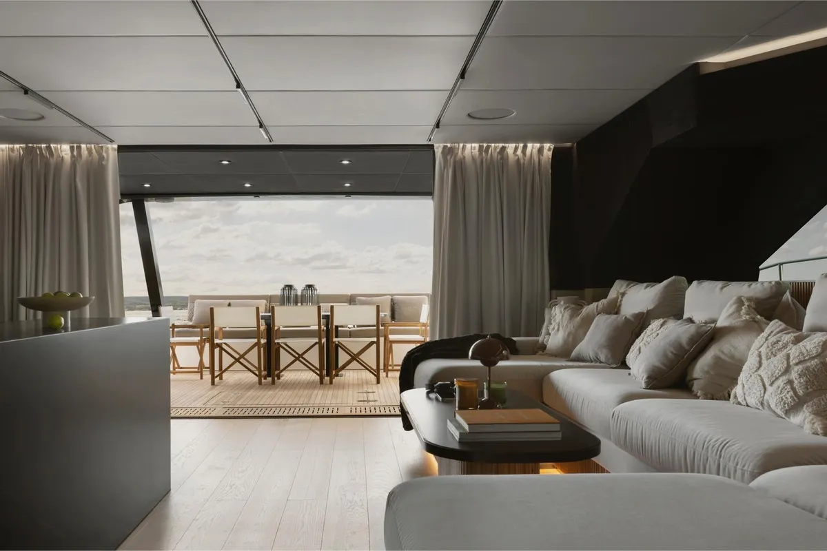 Salon of Moonlight, a Gulet Moon Sail 60 catamaran at Lavreotiki, Greece