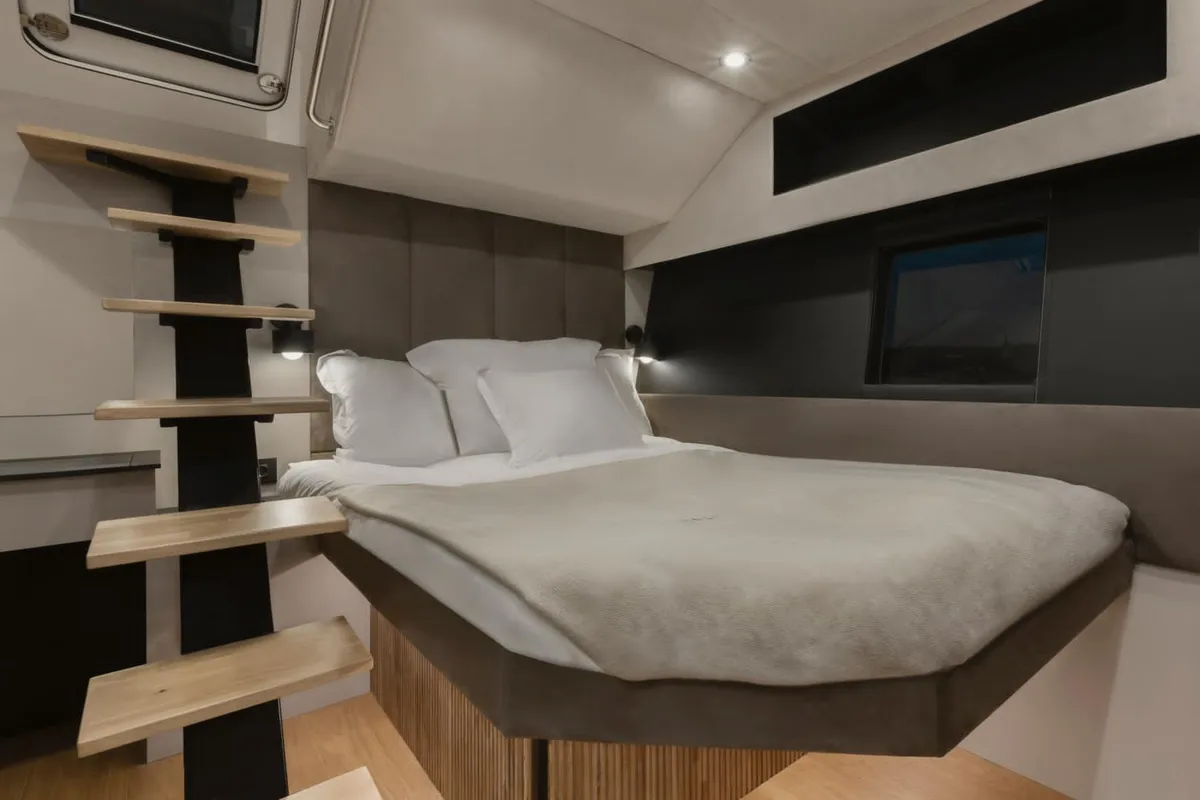 Cabin on Moonlight, a Gulet Moon Sail 60 catamaran at Lavreotiki, Greece