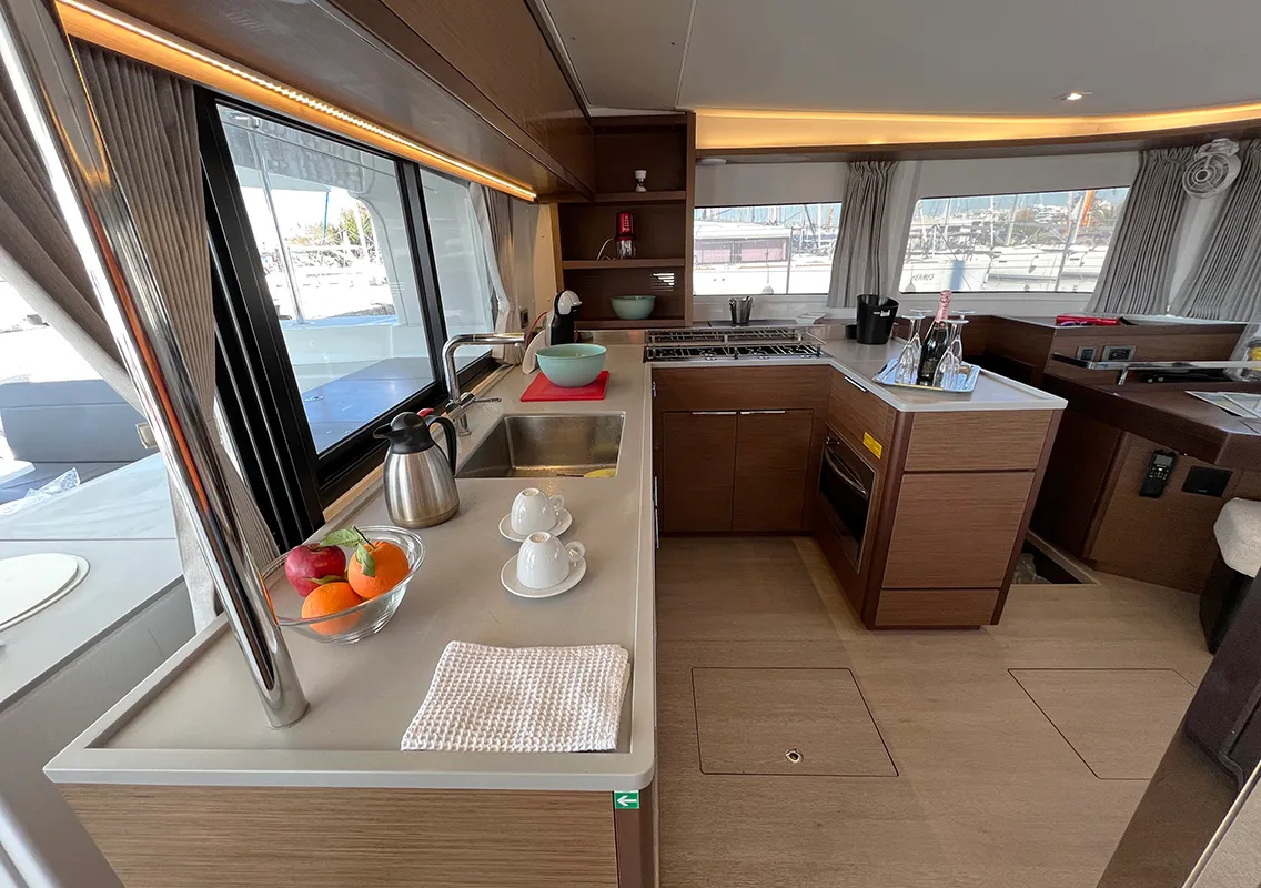 Galley of Kalisi Mou, a Lagoon 46 catamaran at Parikia, Greece