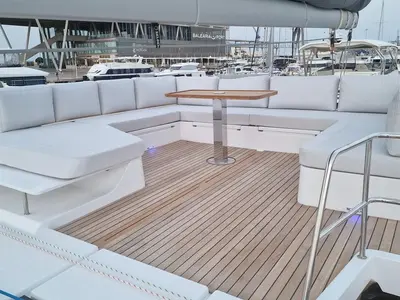 Deck of Art J, a Aventura 45 catamaran at Pirovac, Croatia