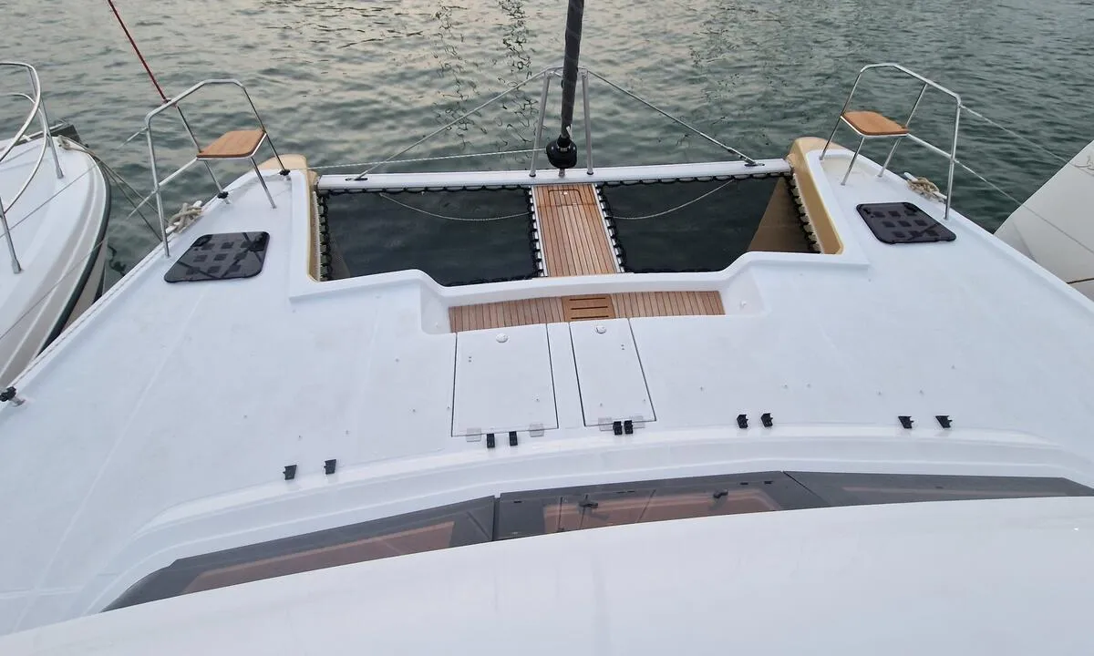 Deck of Art J, a Aventura 45 catamaran at Pirovac, Croatia