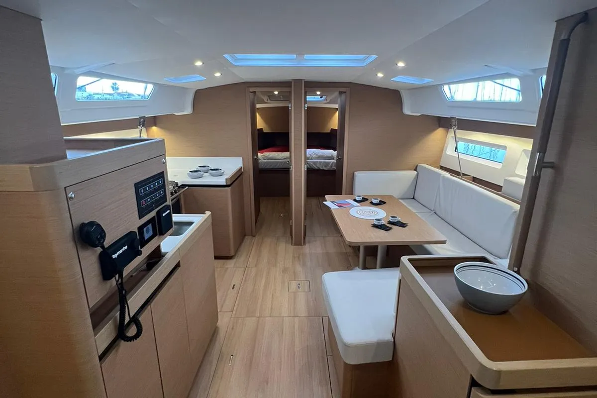 Salon of Rigel, a Jeanneau Sun Odyssey 490 sailboat at Salerno, Italy