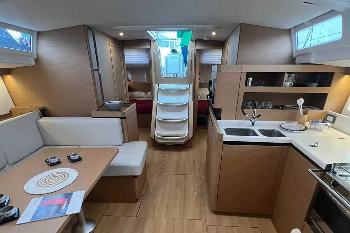 Salon of Rigel, a Jeanneau Sun Odyssey 490 sailboat at Salerno, Italy