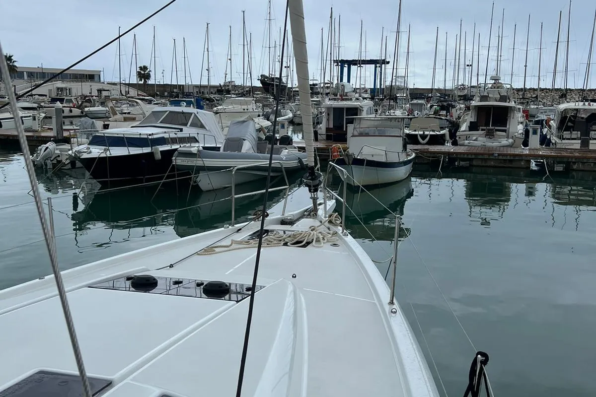 Exterior view of Rigel, a Jeanneau Sun Odyssey 490 sailboat at Salerno, Italy