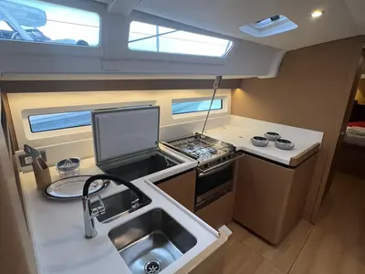Galley of Rigel, a Jeanneau Sun Odyssey 490 sailboat at Salerno, Italy