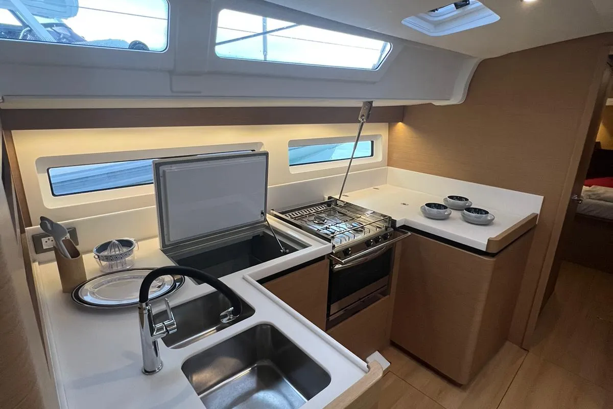 Galley of Rigel, a Jeanneau Sun Odyssey 490 sailboat at Salerno, Italy