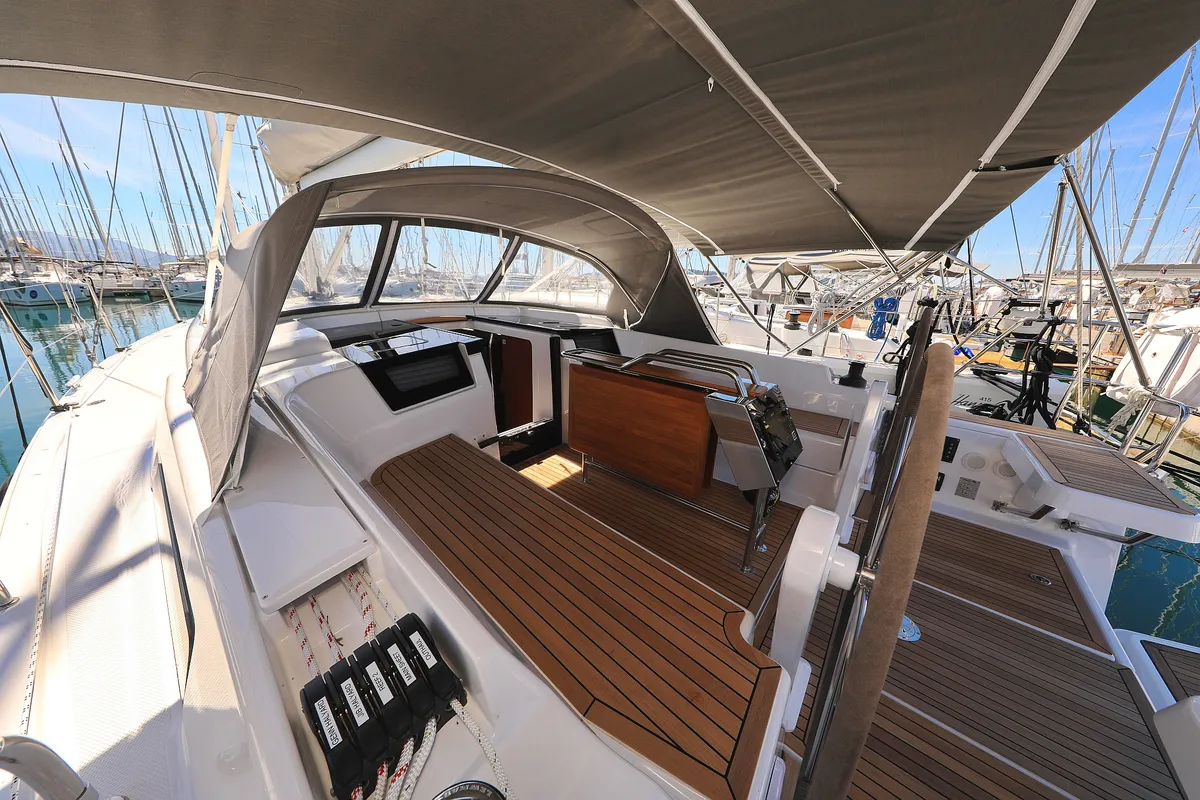 Deck of Sweet Summer, a Hanse 388 sailboat at Grad Kaštela, Croatia