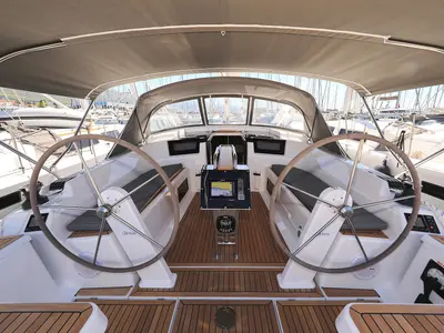 Cockpit of Sweet Summer, a Hanse 388 sailboat at Grad Kaštela, Croatia