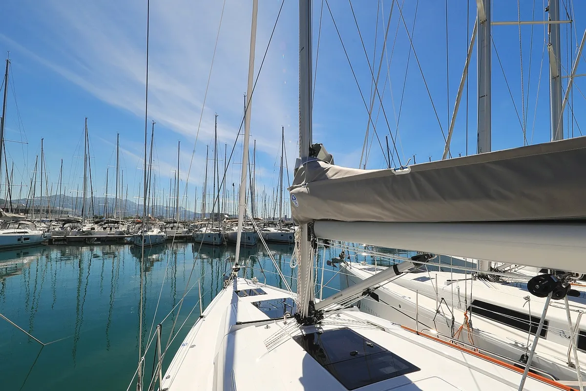 Deck of Sweet Summer, a Hanse 388 sailboat at Grad Kaštela, Croatia