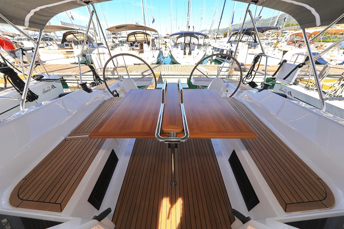 Deck of Sweet Summer, a Hanse 388 sailboat at Grad Kaštela, Croatia
