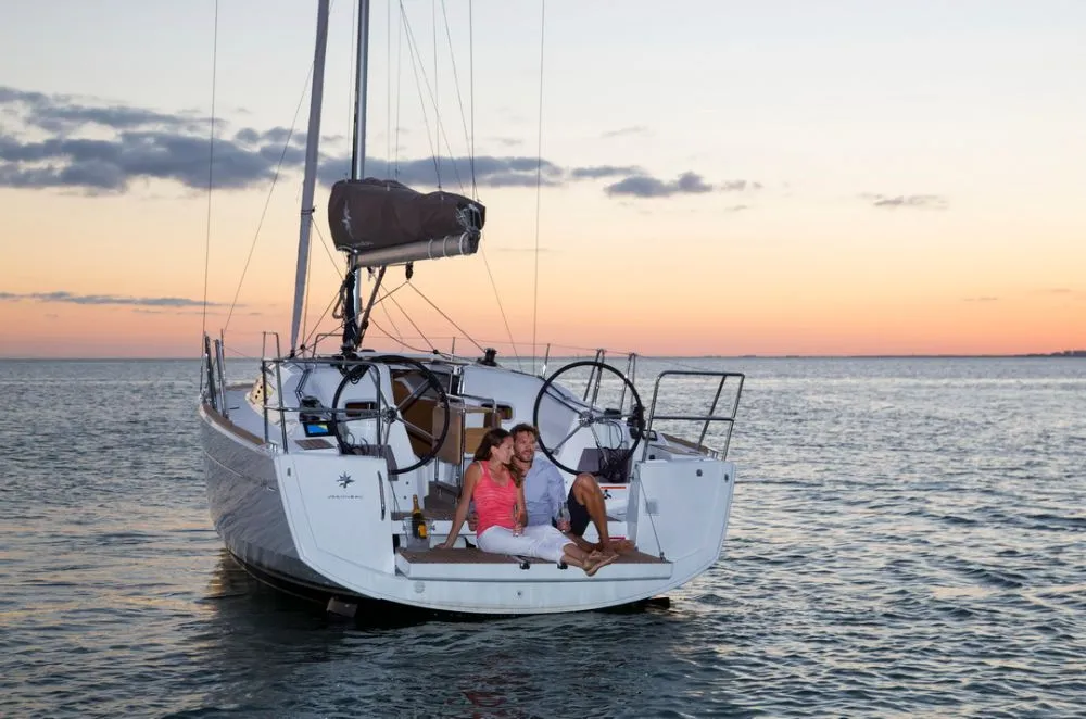 Exterior view of Bravo Kiss, a Jeanneau Sun Odyssey 349 sailboat at Dubrovnik, Croatia