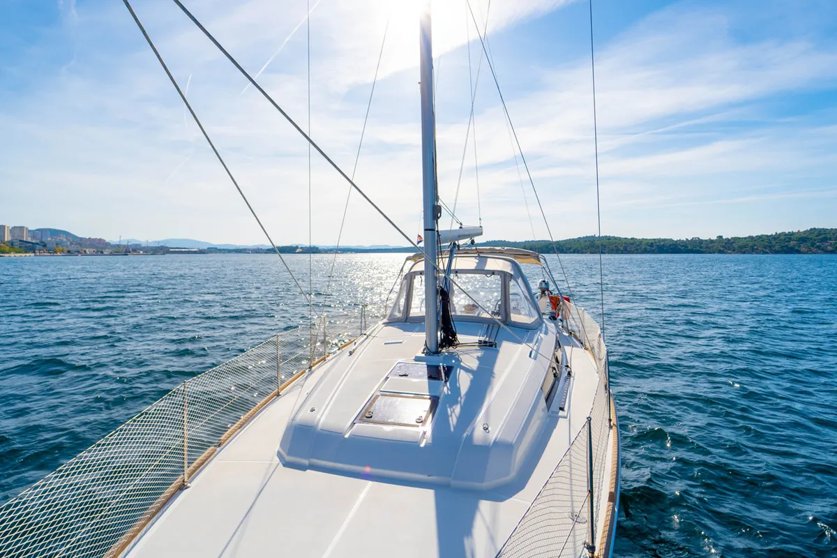 Deck of Aphrodite , a Beneteau Oceanis 38 sailboat at Grad Šibenik, Croatia