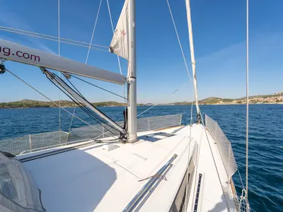 Deck of Aphrodite , a Beneteau Oceanis 38 sailboat at Grad Šibenik, Croatia