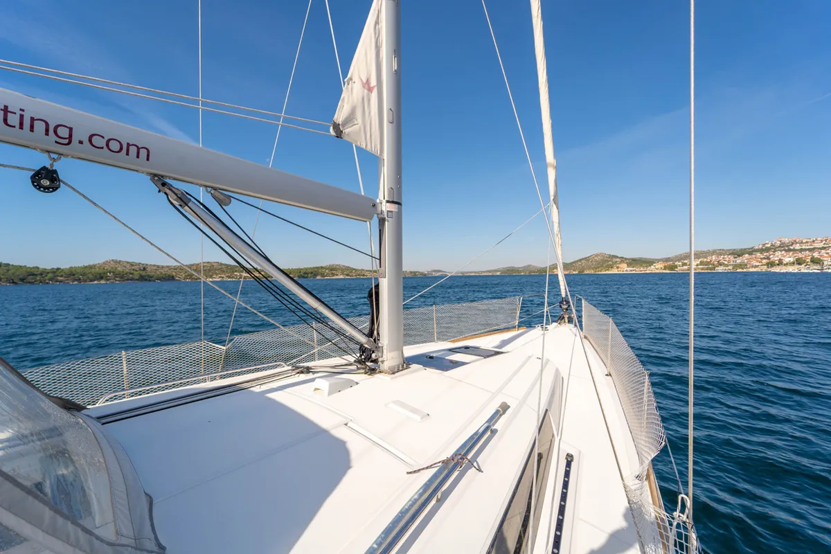 Deck of Aphrodite , a Beneteau Oceanis 38 sailboat at Grad Šibenik, Croatia