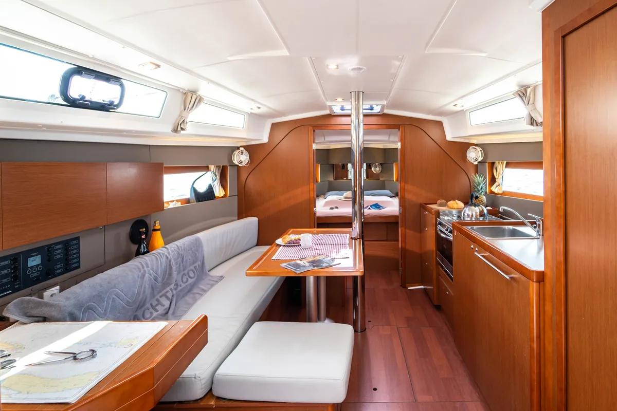 Salon of Aphrodite , a Beneteau Oceanis 38 sailboat at Grad Šibenik, Croatia