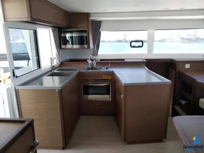 Galley of Grecostar, a Lagoon 450 Fly catamaran at Parikia, Greece
