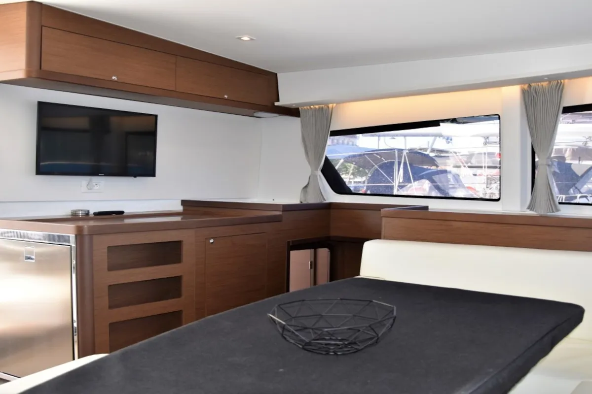 Salon of Kit Cat, a Lagoon 42 catamaran at Athens, Greece