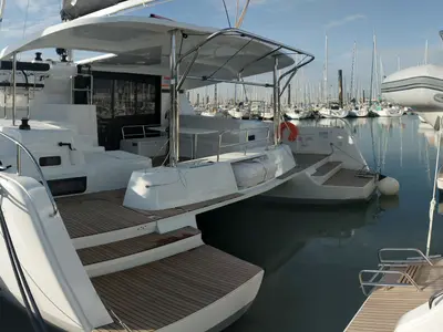 Deck of Kit Cat, a Lagoon 42 catamaran at Athens, Greece