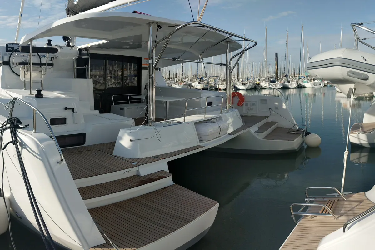 Deck of Kit Cat, a Lagoon 42 catamaran at Athens, Greece
