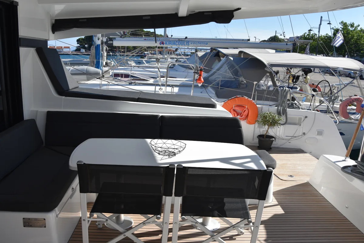 Deck of Kit Cat, a Lagoon 42 catamaran at Athens, Greece