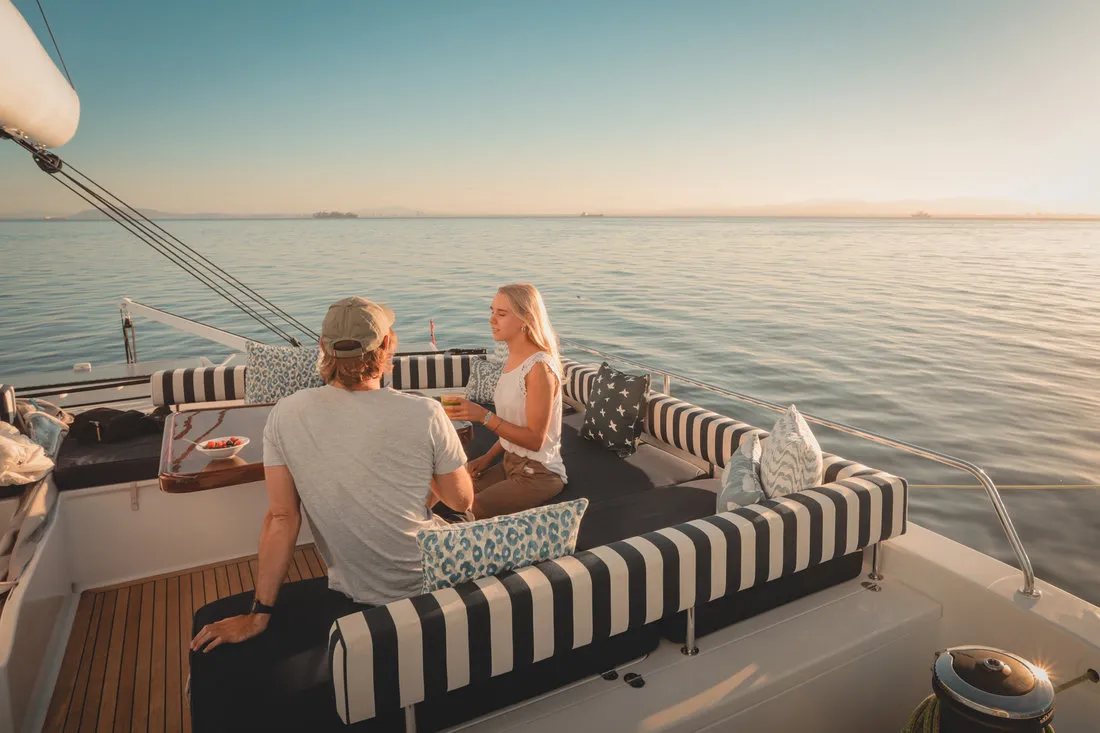Deck of Sameli, a Two Oceans Marine Balance 760 catamaran at Τροκαντερό, Greece