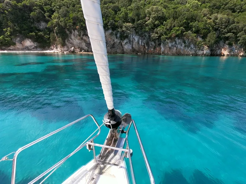 Deck of Mayflower, a Jeanneau Sun Odyssey 519 sailboat at Municipal Unit of Nea Peramos, Greece