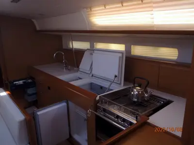 Galley of Mayflower, a Jeanneau Sun Odyssey 519 sailboat at Municipal Unit of Nea Peramos, Greece