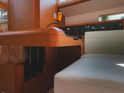 Salon of Mayflower, a Jeanneau Sun Odyssey 519 sailboat at Municipal Unit of Nea Peramos, Greece