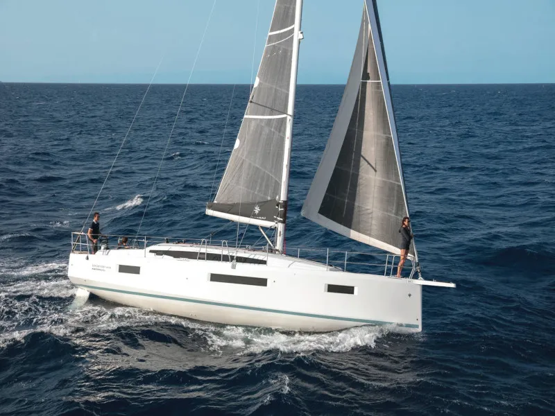 Exterior view of Locean, a Jeanneau Sun Odyssey 410 sailboat at Municipal Unit of Lefkada, Greece