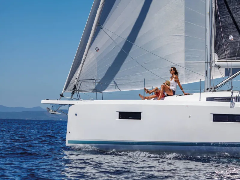Deck of Locean, a Jeanneau Sun Odyssey 410 sailboat at Municipal Unit of Lefkada, Greece