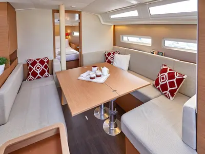 Salon of Locean, a Jeanneau Sun Odyssey 410 sailboat at Municipal Unit of Lefkada, Greece