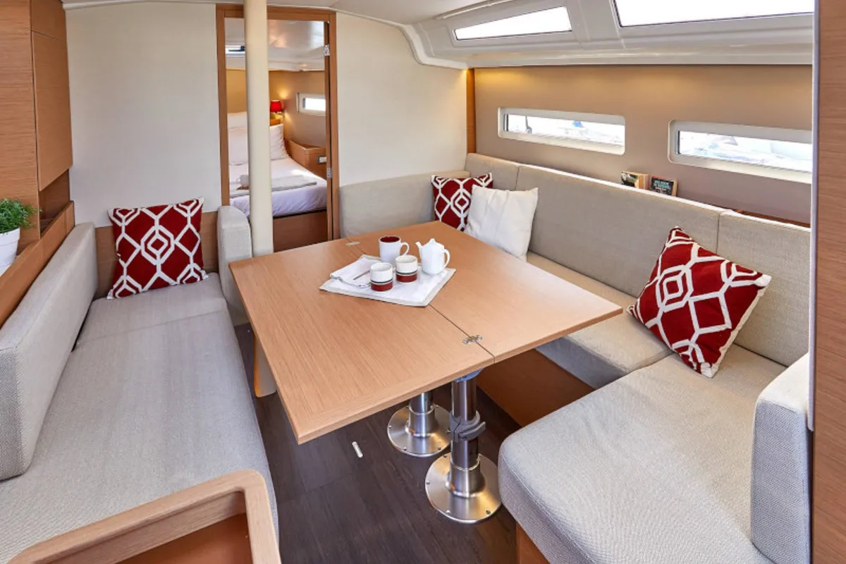 Salon of Locean, a Jeanneau Sun Odyssey 410 sailboat at Municipal Unit of Lefkada, Greece