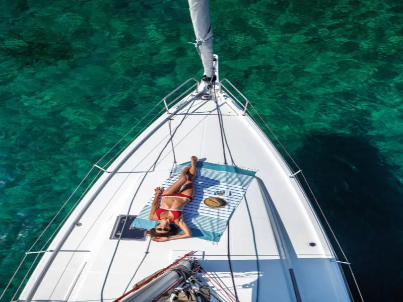 Deck of Locean, a Jeanneau Sun Odyssey 410 sailboat at Municipal Unit of Lefkada, Greece