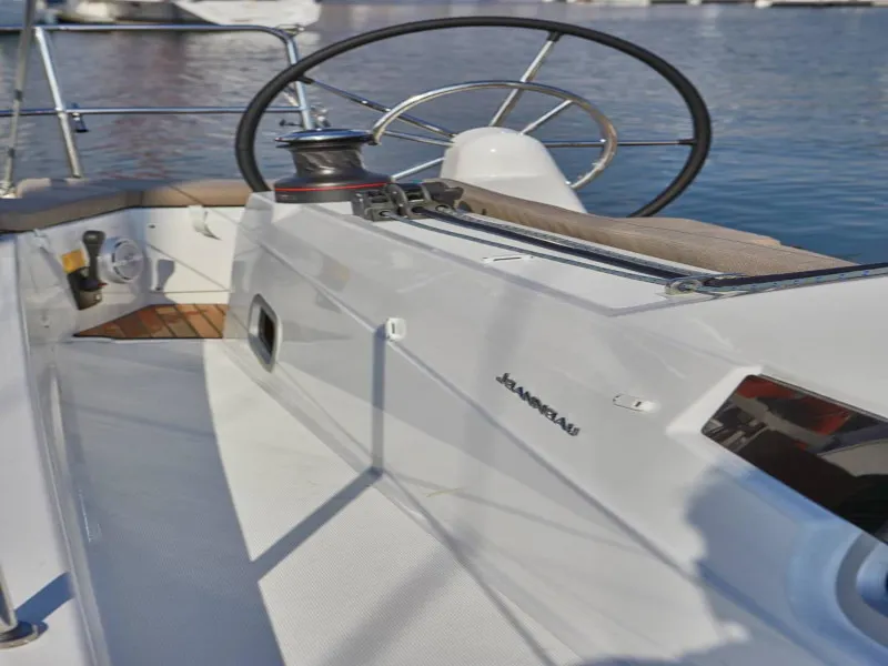 Cockpit of Locean, a Jeanneau Sun Odyssey 410 sailboat at Municipal Unit of Lefkada, Greece