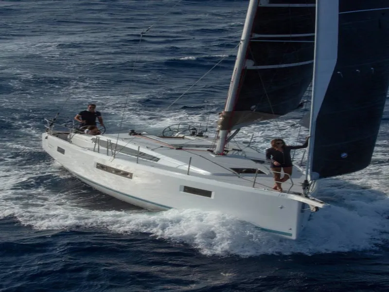 Exterior view of Locean, a Jeanneau Sun Odyssey 410 sailboat at Municipal Unit of Lefkada, Greece