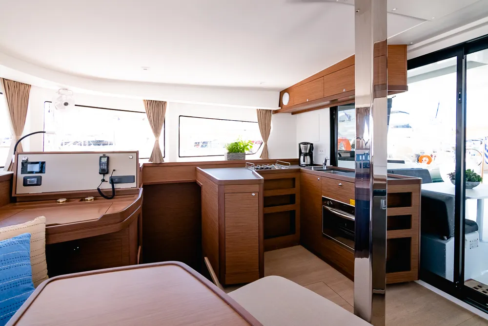 Galley of Blue Trident, a Lagoon 42 catamaran at Agios Stefanos, Greece