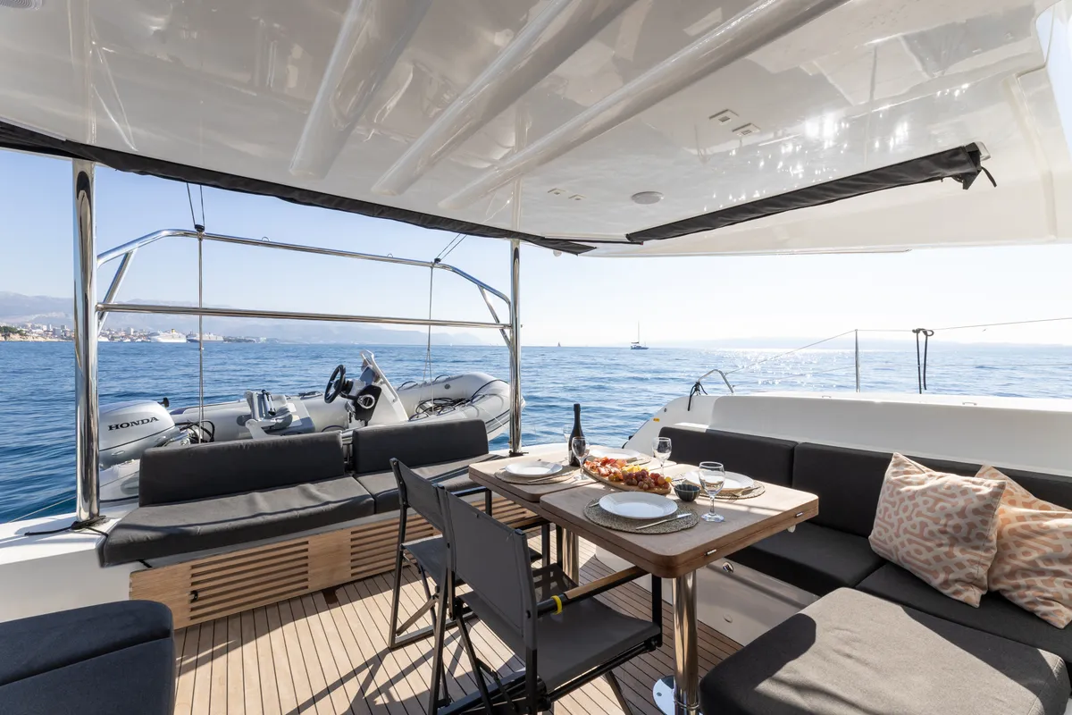 Deck of REALITY, a Lagoon 51 catamaran at Split, Croatia