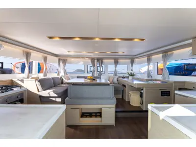 Salon of REALITY, a Lagoon 51 catamaran at Split, Croatia