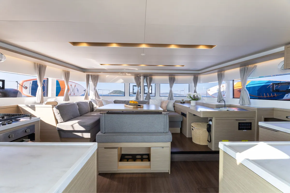 Salon of REALITY, a Lagoon 51 catamaran at Split, Croatia