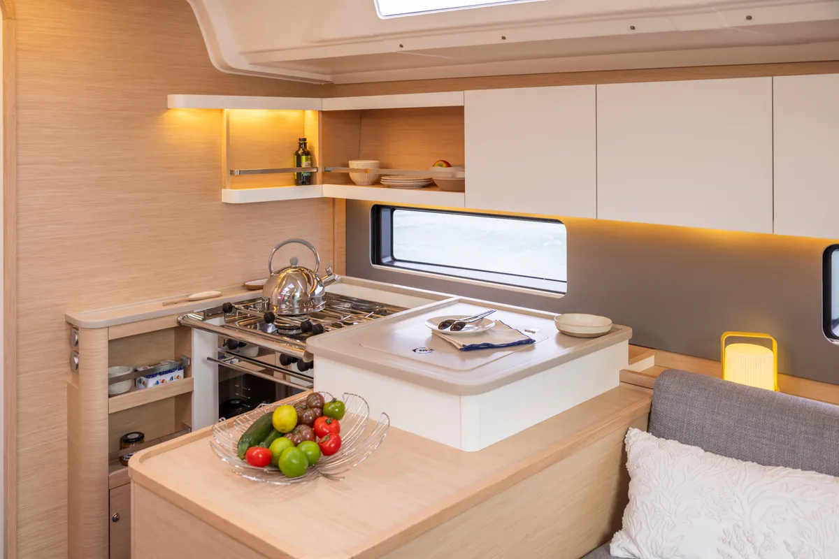 Galley of Avenir, a Dufour 44 sailboat at Olbia, Italy