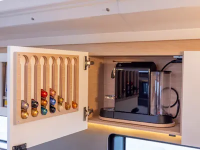 Galley of Avenir, a Dufour 44 sailboat at Olbia, Italy