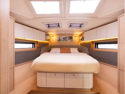 Cabin on Avenir, a Dufour 44 sailboat at Olbia, Italy