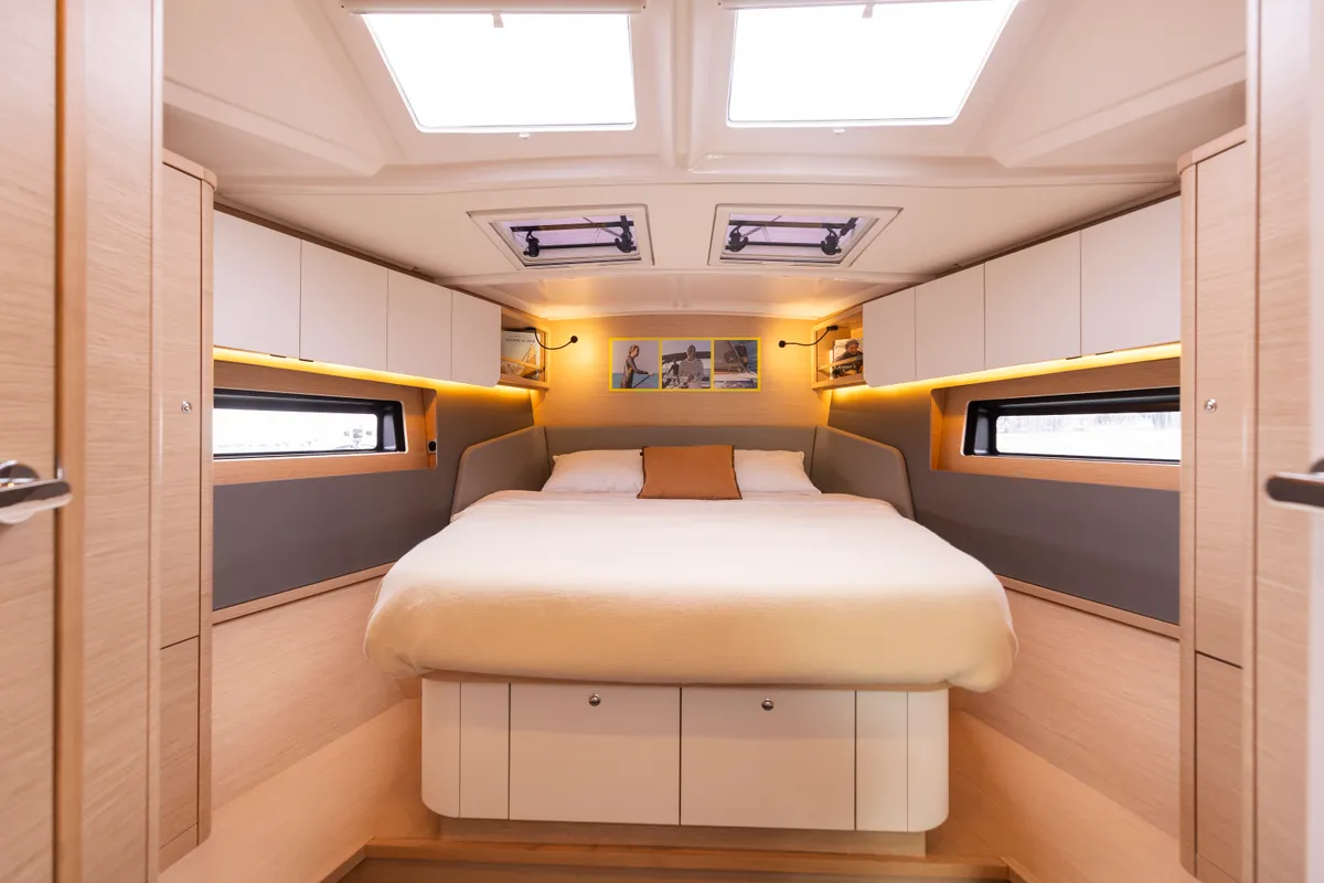 Cabin on Avenir, a Dufour 44 sailboat at Olbia, Italy