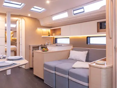 Salon of Avenir, a Dufour 44 sailboat at Olbia, Italy