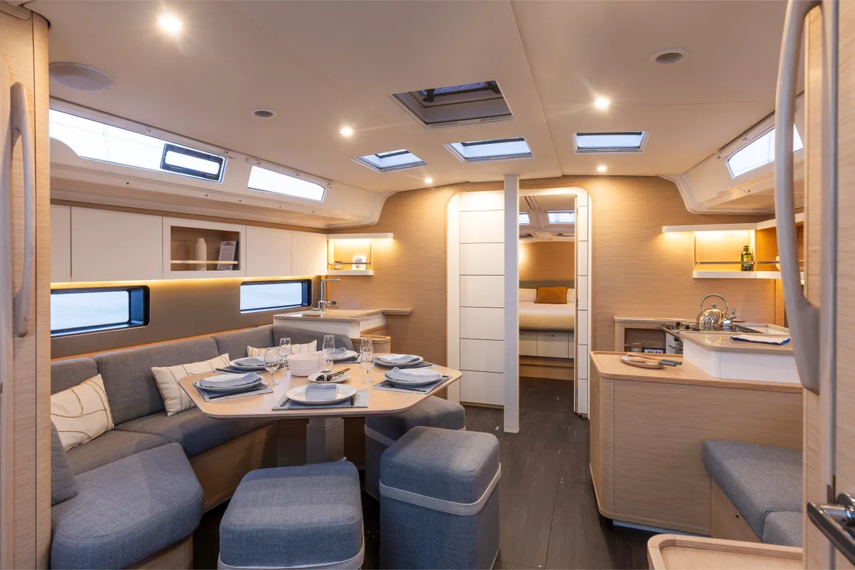 Salon of Avenir, a Dufour 44 sailboat at Olbia, Italy