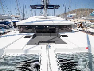 Deck of LinaHanna, a Lagoon 52 F catamaran at Grad Šibenik, Croatia